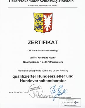 Zertifikat Tierärztekammer Schleswig Holstein TÄK